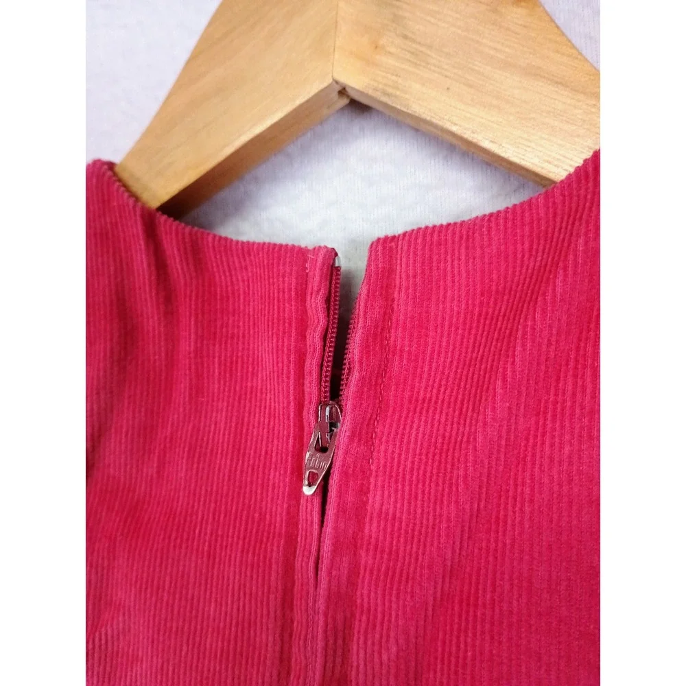 Cottagecore Fischel by Johnston Toddler 3T Red Corduroy Ruffle‎ Pinafore Dress